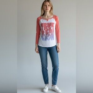 TRUE RELIGION - HIPPIE SURF RAGLAN TEE sz M (Burnout Tee)